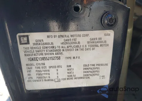 2005 GMC Yukon Sle from USA, damaged, VIN 1GKEC13V55J152758